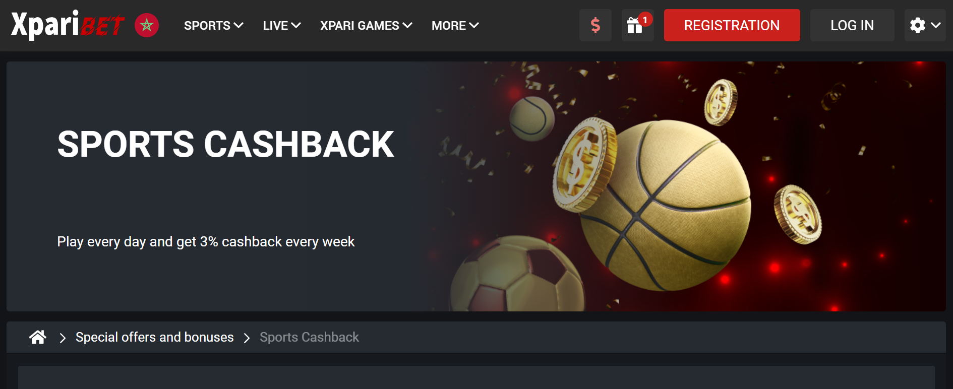 XpariBet Sports cashback bonus